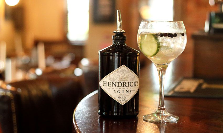 Hendricks Gin served with Indian Tonic Water, Juniper Berries and Cucumber